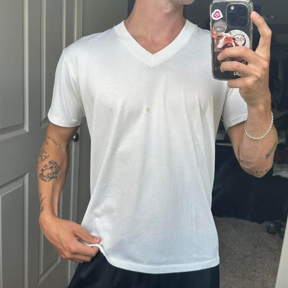 Perfect Vintage 70s White Blank Basic V Neck Shirt Top Tee - Picture 2 of 8